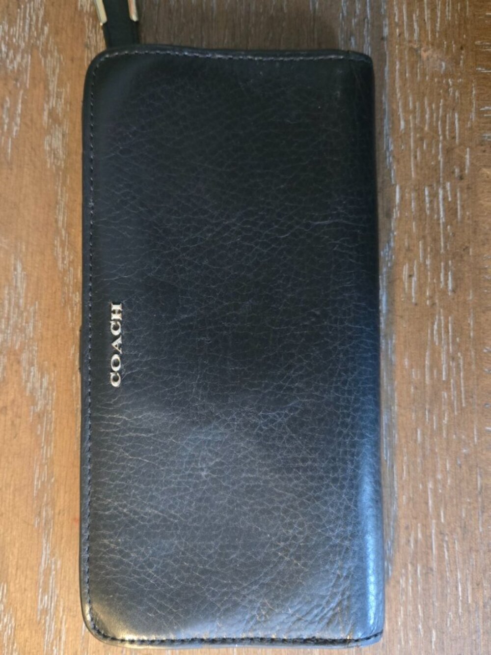 Coach Black Leather Zip Around Organizer Wallet Wristlet